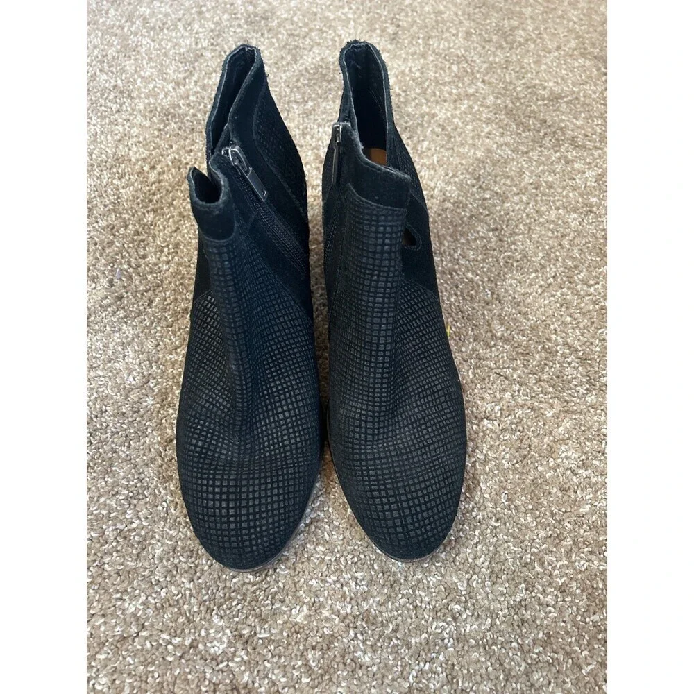 Lucky Brand black suede leather bootie boots block heel western style SZ 8M